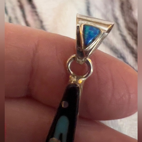 ❤️ Zuni Galaxy Native American Multi-stone Inlaid Sterling Pendant Signed “LU” - Picture 11 of 12